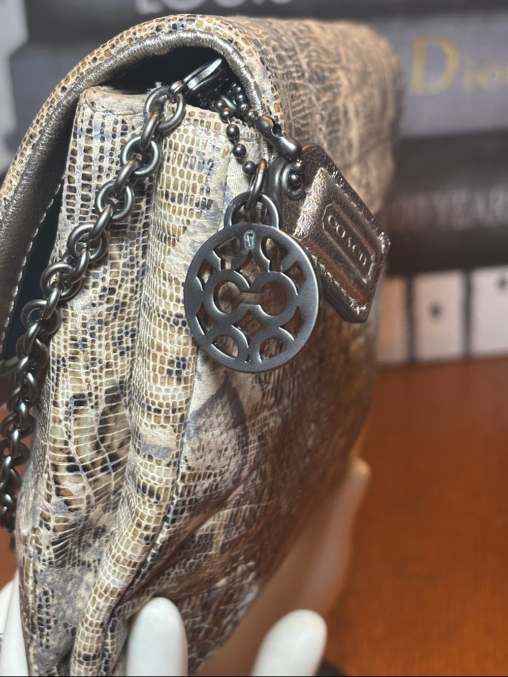 Coach Snakeskin Embossed Leather Chain Crossbody Clutch - Picture 5 of 12